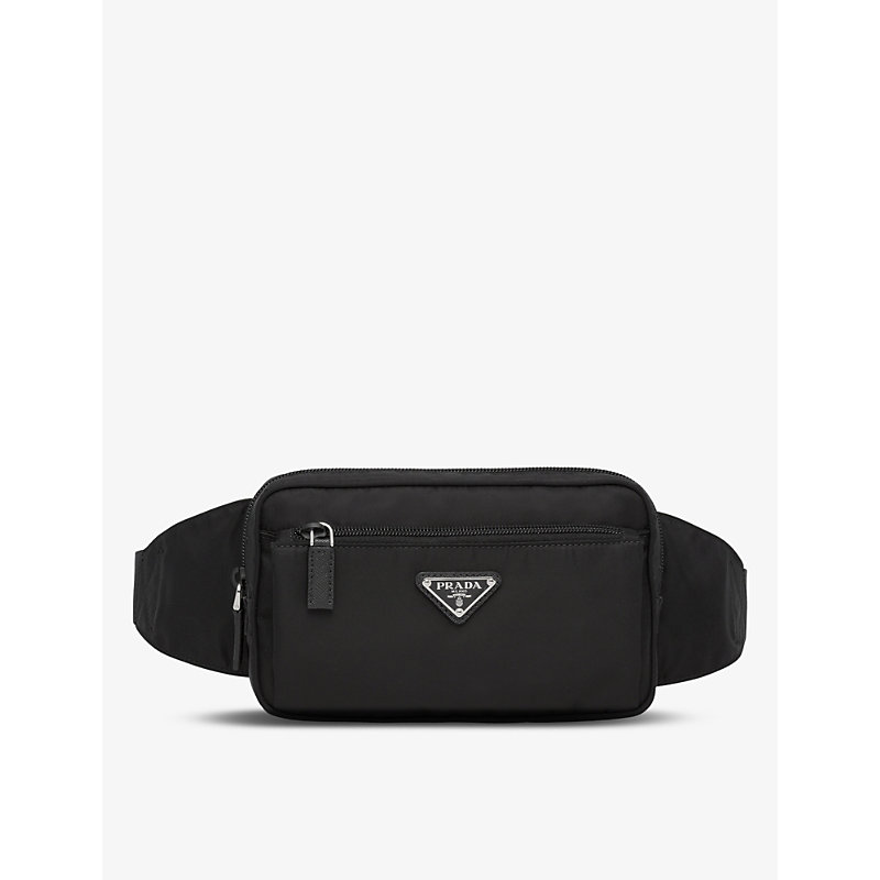 Prada Branded-plaque Shell Belt Bag In Black