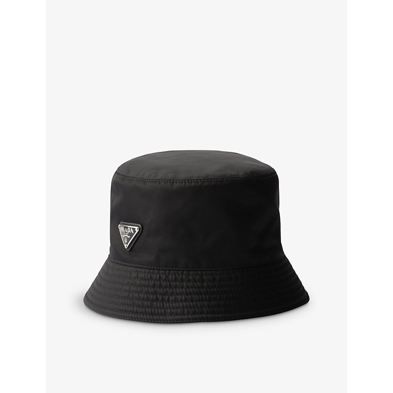 Prada Womens Black Brand-plaque Recycled-nylon Bucket Hat M