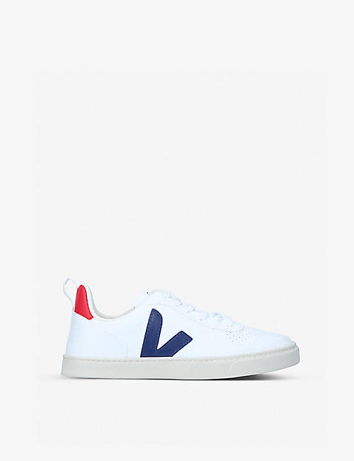 VEJA: V-10 branded leather trainers 6-9 years