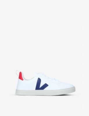 Veja Kids' V-10 Branded Leather Trainers 6-9 Years In White