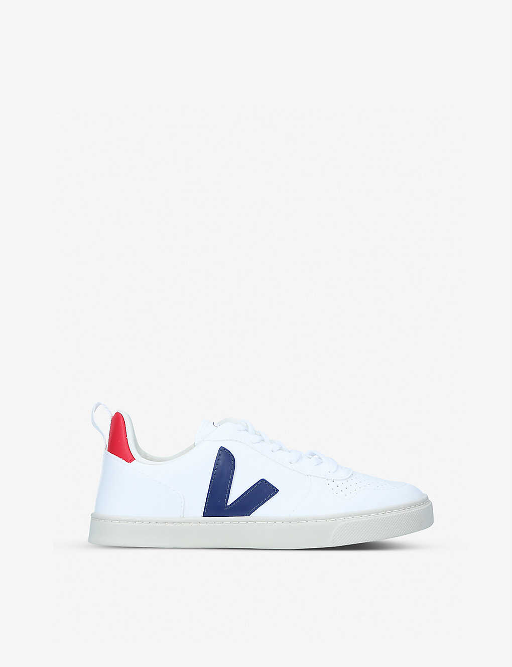 Veja Kids' V-10 Branded Leather Trainers 6-9 Years In White