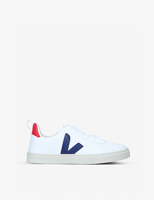 VEJA: V-10 branded leather trainers 9-10 years