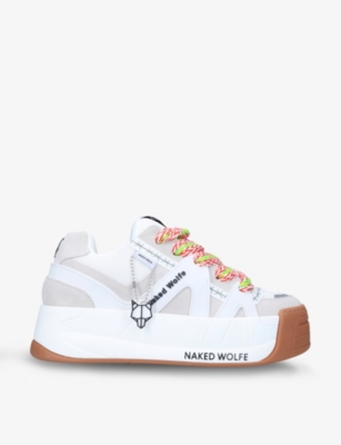 NAKED WOLFE - Slide leather, suede and mesh platform trainers