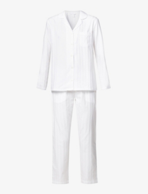 The White Company Striped Cotton Pyjama Set In White