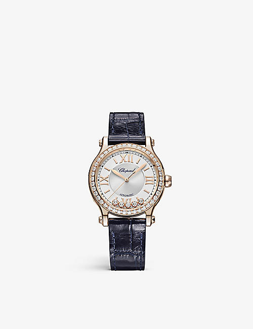 CHOPARD: Happy Sport 275378-5003 18ct rose gold, diamond and leather automatic watch