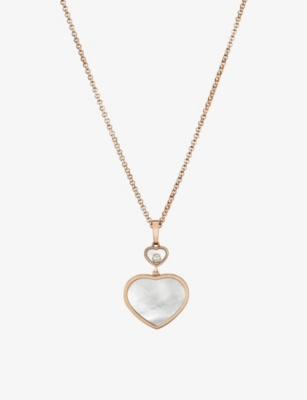 Shop Chopard Women's 18-carat Rose Gold Happy Hearts 18ct Rose-gold, 0.05ct Diamond And Mother-of-pearl P