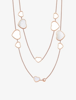 CHOPARD: Happy Hearts 18ct Rose-Gold, 0.15ct Brilliant-Cut Diamond and Mother-of-Pearl Sautoir Necklace