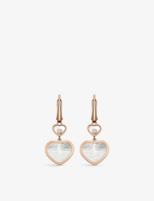 Chopard Happy Hearts 18ct Rose-gold, 0.10ct Diamond And Mother-of-pearl Earrings In 18-carat Rose Gold