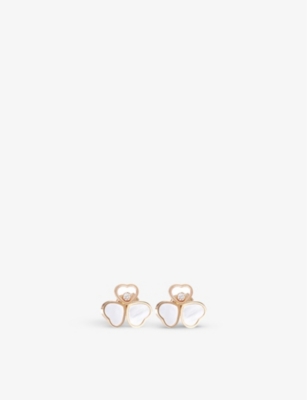 CHOPARD: Happy Hearts Wings 18ct rose-gold, 0.1ct brilliant-cut diamond and mother-of-pearl earrings