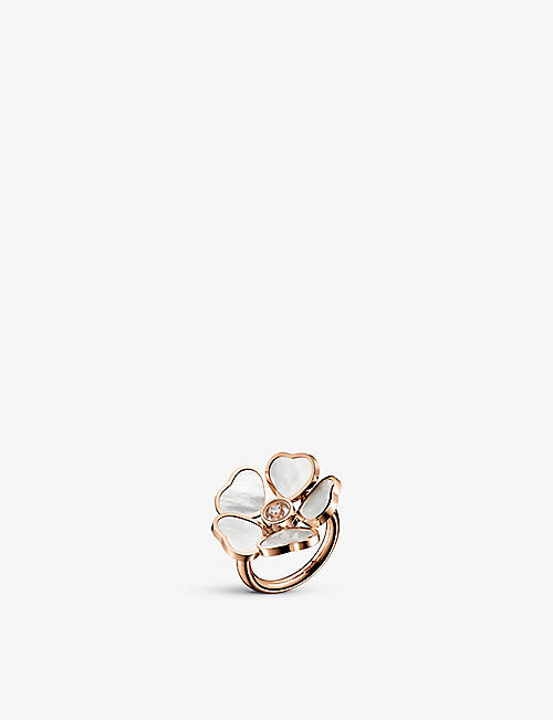 CHOPARD: Happy Hearts Flower 18ct rose-gold, 0.05ct diamond and mother-of-pearl ring