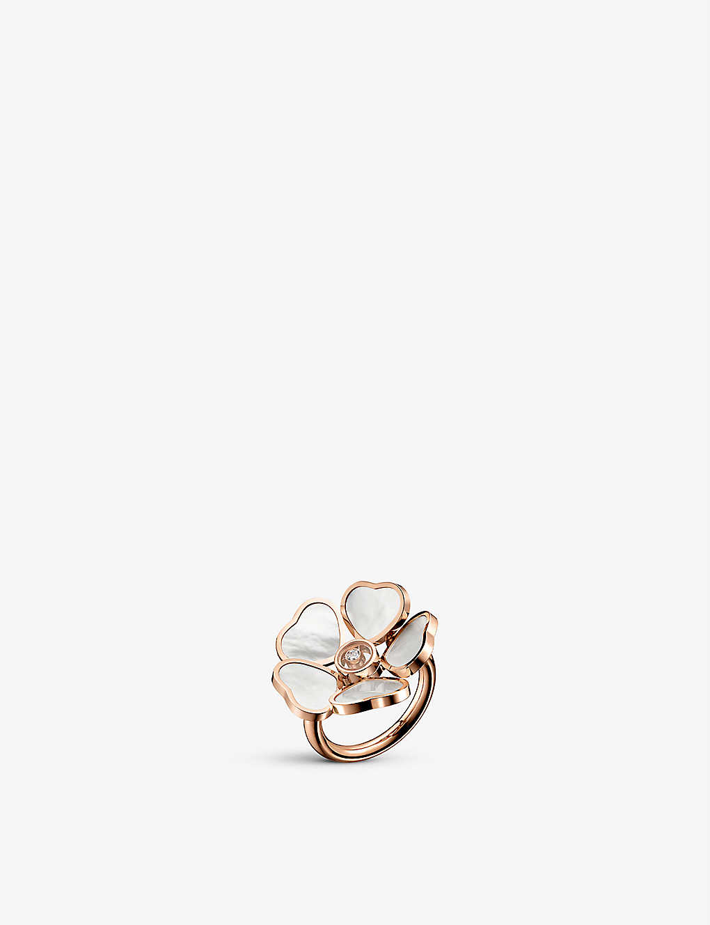 Chopard Women's Gold Happy Hearts Flower 18ct Rose-gold, 0.05ct Diamond And Mother-of-pearl Ring In 18-carat Rose Gold