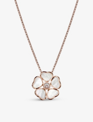 Chopard Womens 18-carat Rose Gold Happy Hearts Flower 18ct Rose-gold, 0.05ct Diamond And Mother-of-p