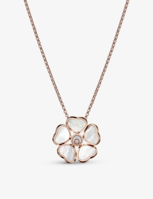 Chopard Happy Hearts Flower 18ct Rose-gold, 0.05ct Diamond And Mother-of-pearl Necklace 18-carat Rose Gold