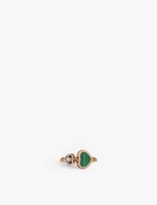 CHOPARD: Happy Hearts 18ct rose-gold, 0.05ct round-cut diamond and malachite ring