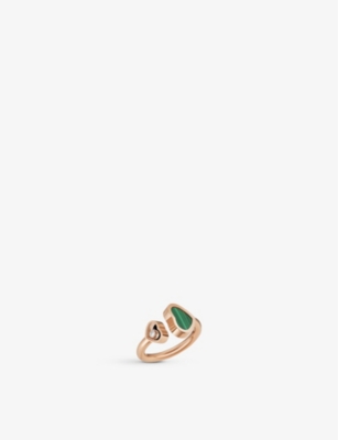 CHOPARD: Happy Hearts 18ct rose-gold, 0.05ct round-cut diamond and malachite ring