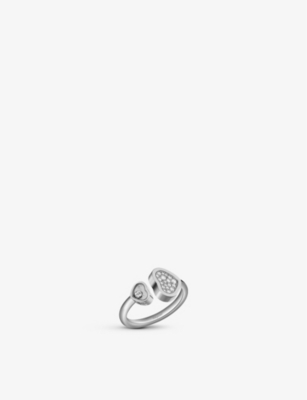 Shop Chopard Women's 18-carat White Gold Happy Hearts 18ct White-gold And 0.22ct Round-cut Diamond Ring In Silver