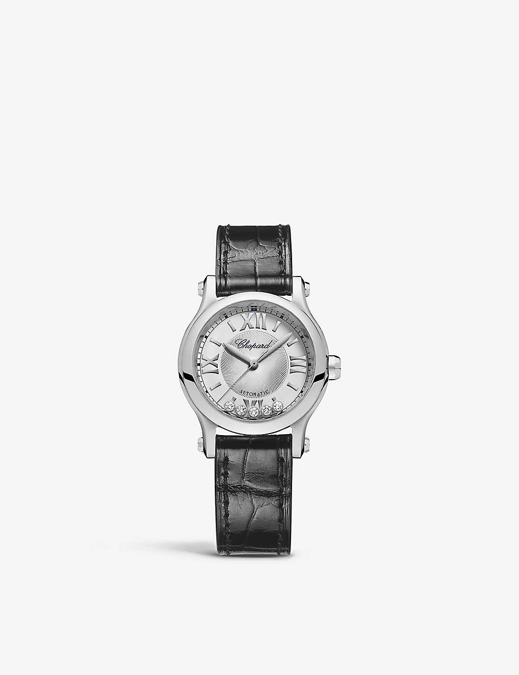 Chopard Womens Stainless Steel Happy Sport Stainless-steel, Alligator-embossed Leather And 0.25ct Di