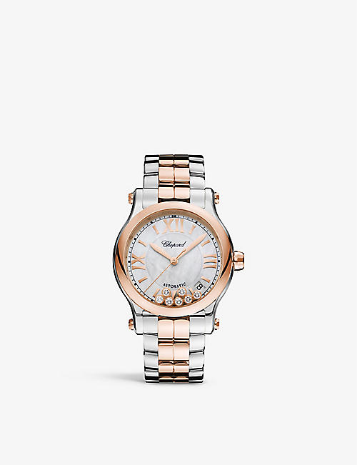 CHOPARD: 278559-6009 Happy Sport 18ct rose gold, stainless-steel and 0.35ct diamond self-winding mechanical watch