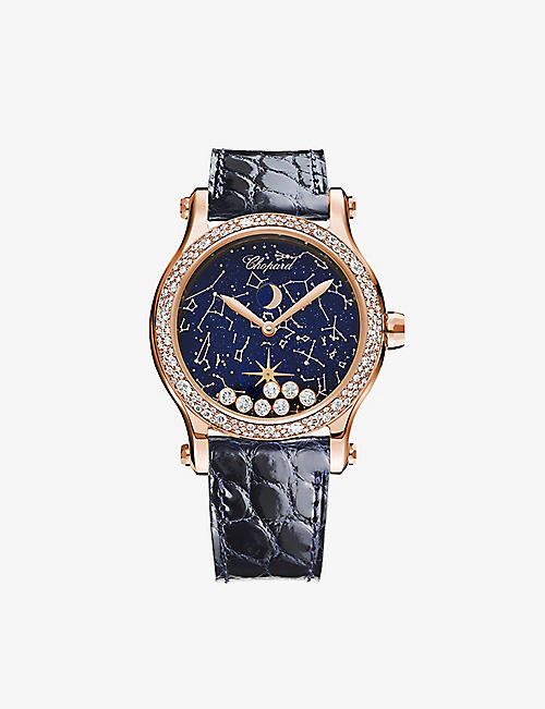 CHOPARD: 274894-5001 Happy Moon 18ct rose-gold and 1.18ct diamond automatic watch