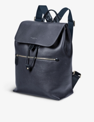 Aspinal Of London Womens Navy Reporter Grained Leather Backpack In Navy