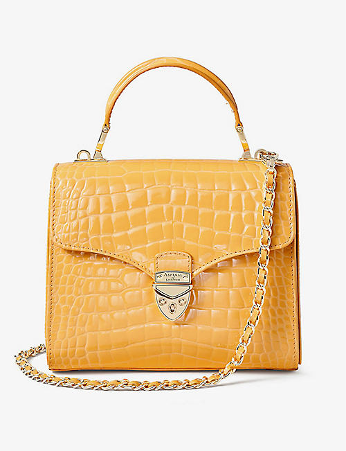 ASPINAL OF LONDON: Mayfair midi croc-embossed leather clutch bag