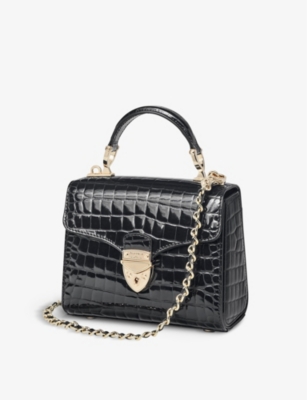 Shop Aspinal Of London Women's Black Mayfair Mini Croc-embossed Leather Top-handle Bag