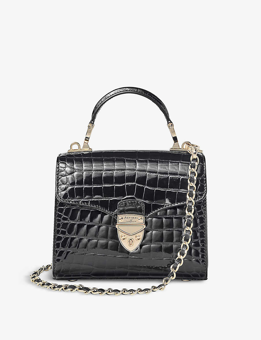 Aspinal Of London Womens Black Mayfair Mini Crocodile-embossed Leather Cross-body Bag