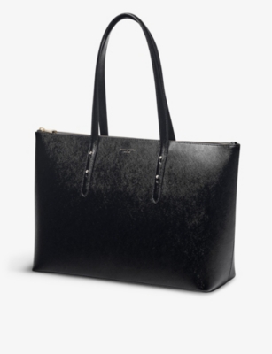 Shop Aspinal Of London Women's Black Regent Logo-embossed Leather Tote Bag