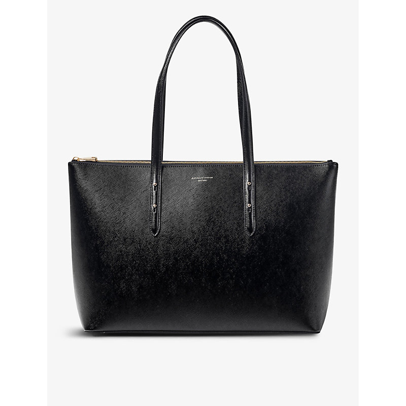Aspinal Of London Womens Black Regent Logo-embossed Leather Tote Bag