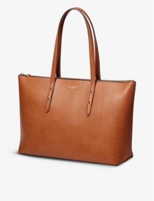 Shop Aspinal Of London Women's Tan Regent Logo-embossed Leather Tote Bag
