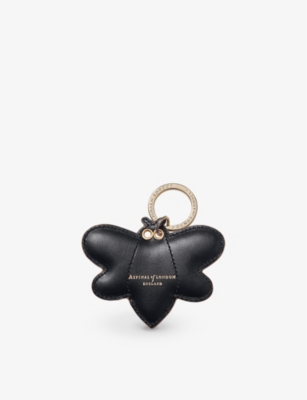 Shop Aspinal Of London Women's Black Bee Logo-embellished Leather Keyring