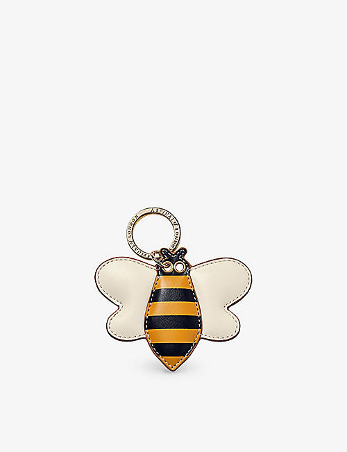 ASPINAL OF LONDON: Bee logo-embossed leather keyring