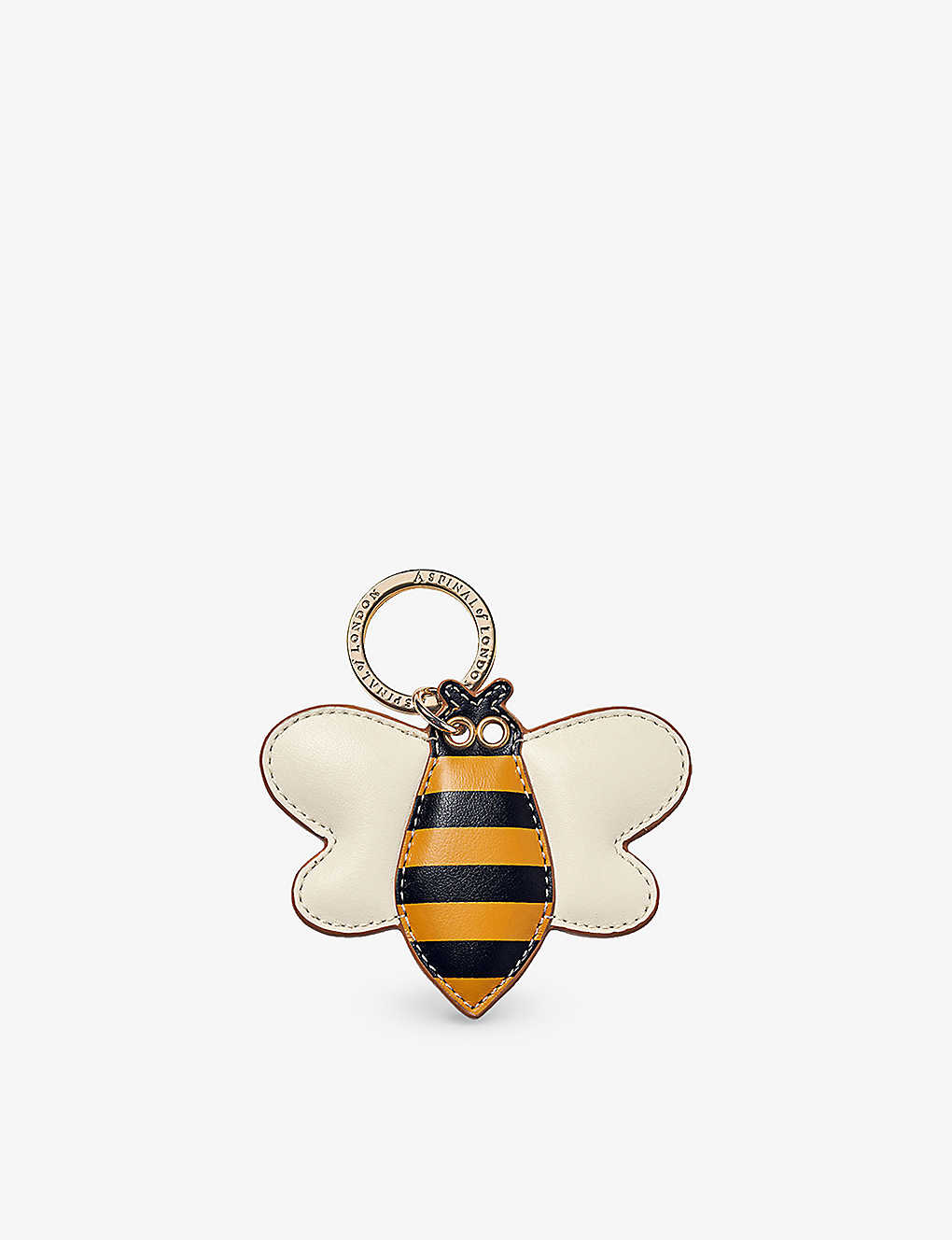 Aspinal Of London Bee Logo-embossed Leather Keyring In Black