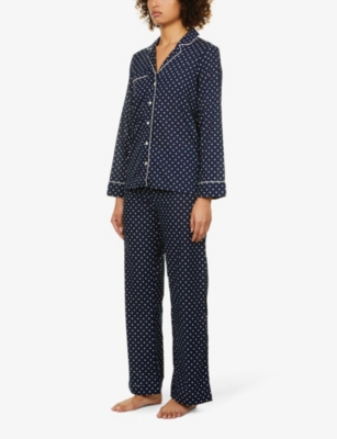 Shop Derek Rose Womens Navy Plaza Spotted Cotton-poplin Pyjama Set In Blue