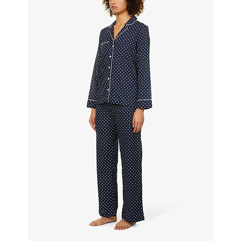 Shop Derek Rose Women's Navy Plaza Spotted Cotton-poplin Pyjama Set In Blue