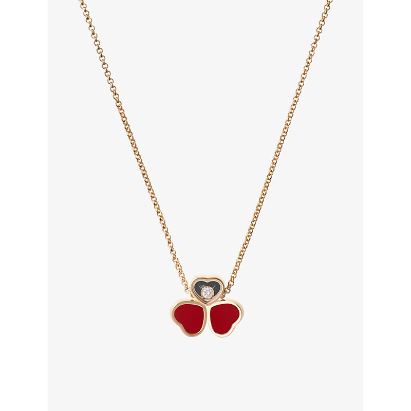 Chopard Happy Hearts Wings 18ct Rose-gold, 0.05ct Brilliant-cut Diamond And Red-stone Necklace In 18-carat Rose Gold