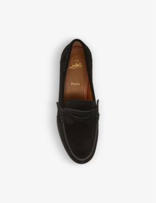 Shop Christian Louboutin Men's Black No Penny Suede Loafers