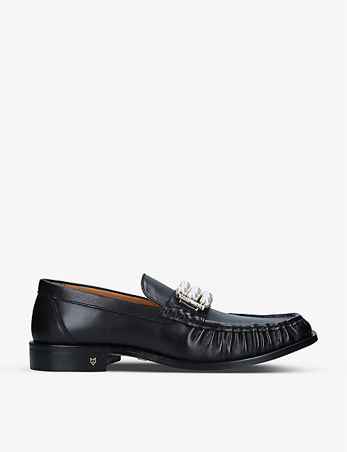 NAKED WOLFE: Casino faux pearl-embellished leather loafers