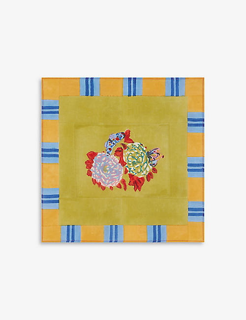 LISA CORTI: Queen Flower hand-printed cotton napkin 50cm