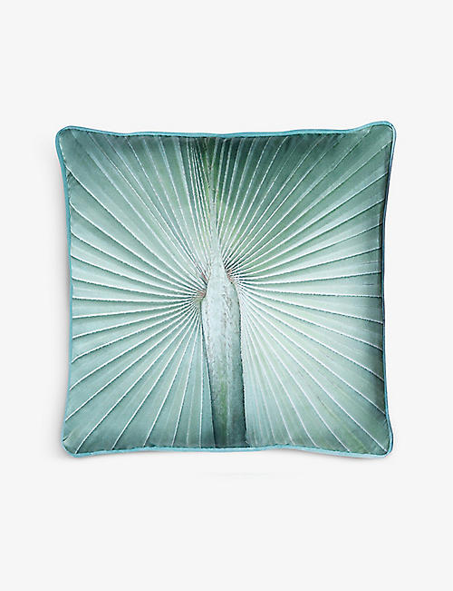 OF THE BEA: Palm graphic-print silk and velvet cushion 50cm