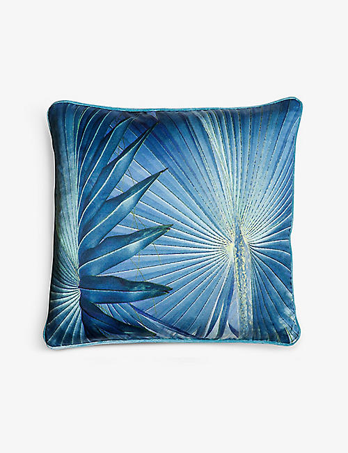 OF THE BEA: Palm graphic-print silk and velvet cushion 50cm