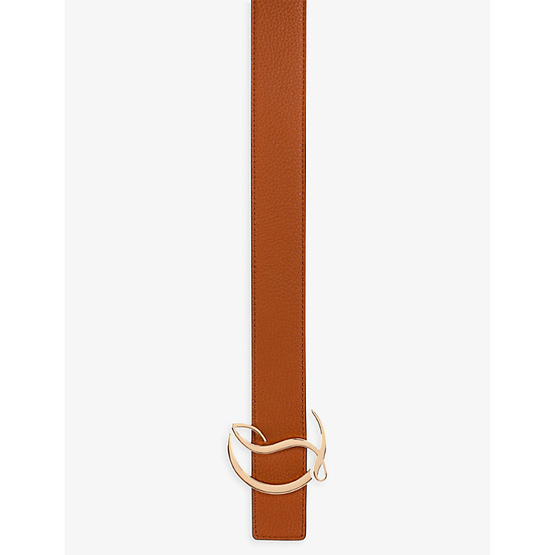 Shop Christian Louboutin Women's Coconut/gold Cl Logo-buckle Leather Belt