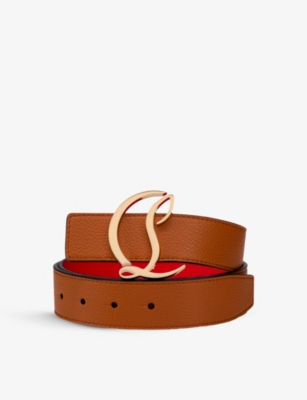 Christian Louboutin Logo Buckle Leather Belt In Coconut/gold