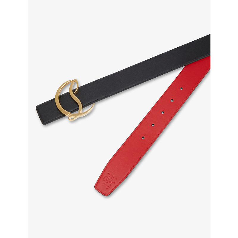 Shop Christian Louboutin Womens Black/antic Gold Logo-buckle Leather Belt
