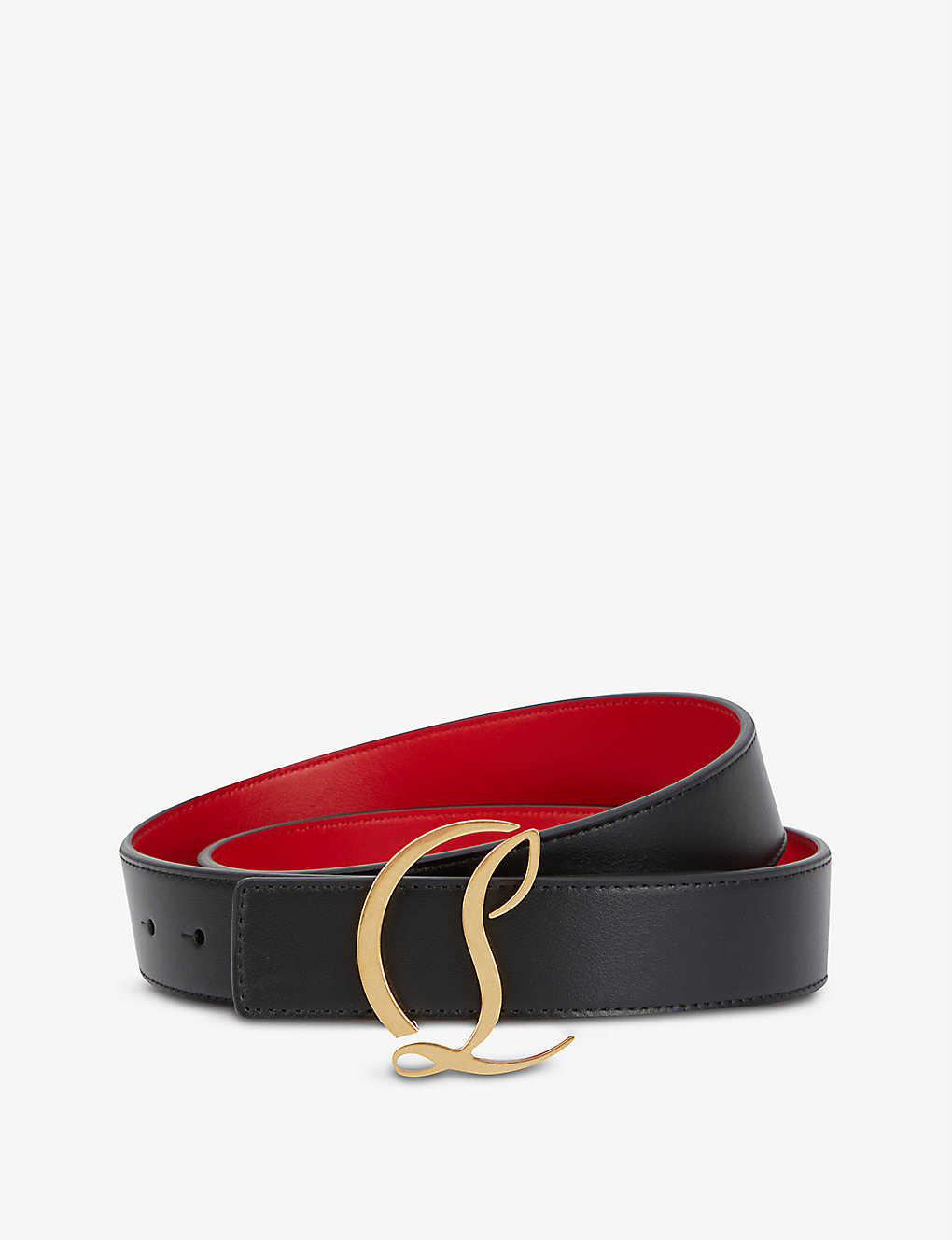 Shop Christian Louboutin Women's Black/antic Gold Logo-buckle Leather Belt
