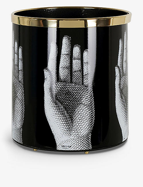 FORNASETTI: Mani iron, plastic and brass paper basket 28cm