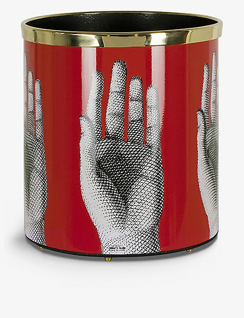 FORNASETTI: Mani graphic-print iron, plastic and brass paper basket 28cm