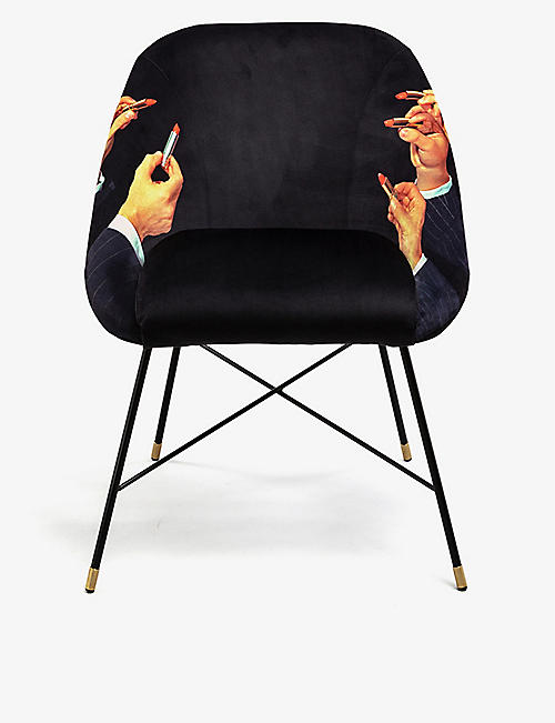 SELETTI: Seletti wears TOILETPAPER lipstick-print velvet chair 50cm x 60cm