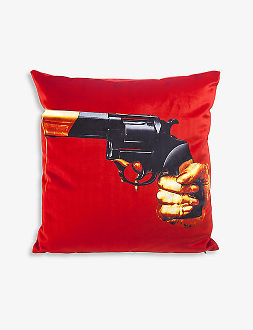 SELETTI: Revolver graphic-print woven cushion cover 50cm x 50cm