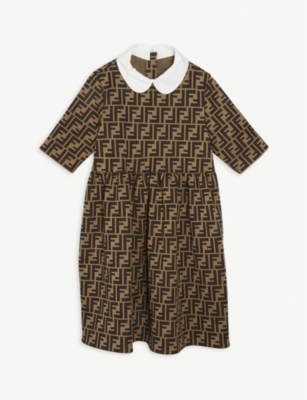 FENDI: FF logo Peter Pan jersey dress 8-14 years